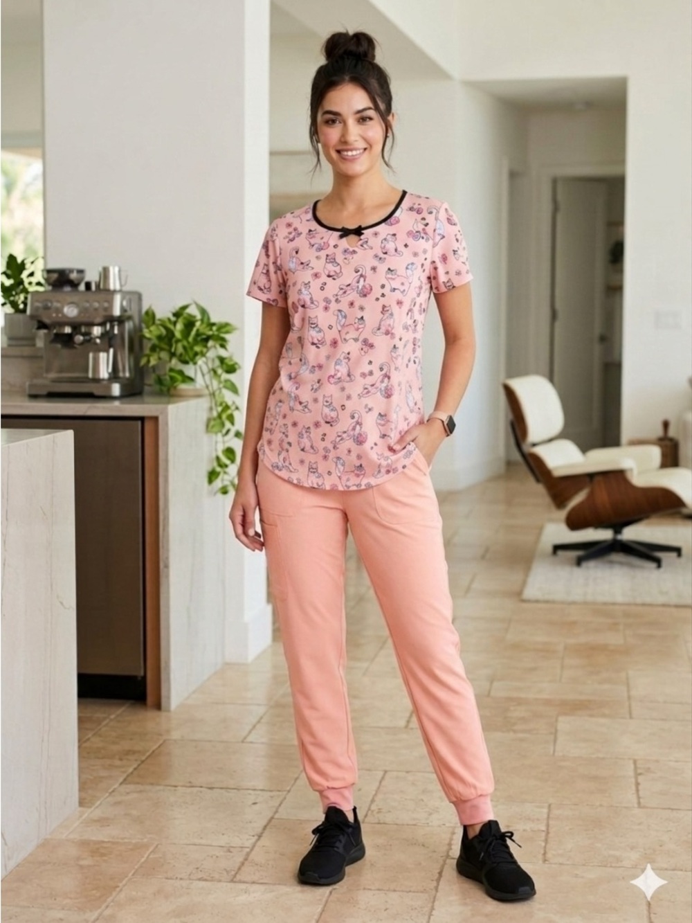Betsey Johnson Pink Printed Top with Peach Jogger Pants